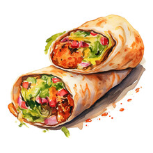 Delicious Burrito Clipart Watercolor Illustration With Transparent Background