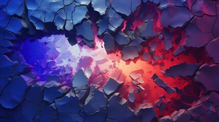 Sticker -  a close up of a crack in a wall with a red and blue light coming out of the crack in the wall.