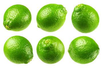 Sticker - Lime isolated set. Collection of limes from different angles on a transparent background.