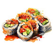 delicious sushi clipart watercolor illustration with transparent background
