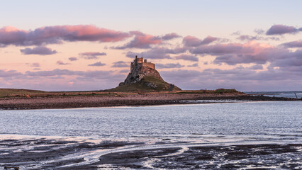 Canvas Print - Stunning dramatic landscape image of Lindisfarne, Holy Island in Northumberland England during Winter