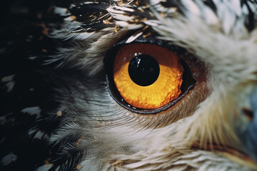 Poster - An owl's face abstracted with concentric circles and soft feathers.
