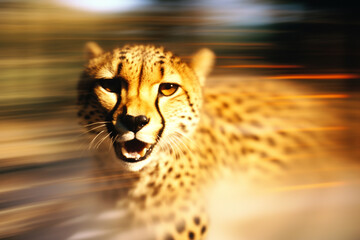 Poster - A cheetah's speed captured in a blur of abstract golden streaks.