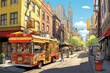 A food truck parked along the street, offering a range of tasty dishes to satisfy all appetites, A food truck serving hot dogs in a bustling city street, AI Generated