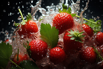 Poster - Strawberry - Red and green abstract splashes with a juicy feel.