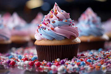 Poster - Cupcake - A whimsical abstract of colorful frosting and a cake base.