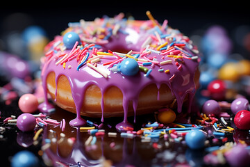 Poster - Doughnut - A circular abstract with a hole in the center and colorful toppings.