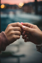 Young Love Couple Pinky Promise Or Pinky Swear. Young Couple Holding Hands, AI Generative