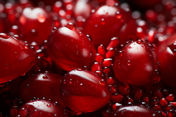 Poster - Pomegranate - Deep red abstract seeds scattered on a juicy background.