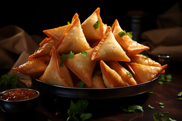 Poster - Samosa - Triangular abstract forms filled with spiced potato and peas.