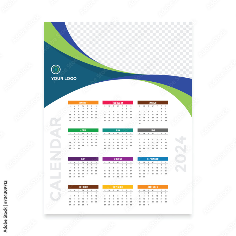 2024 Calendar Design Template. Desktop planner in simple clean style ...