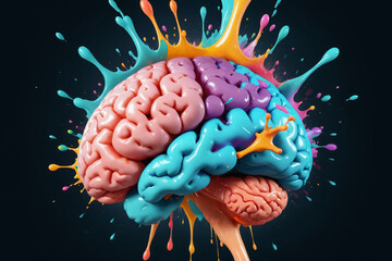 Fototapete - Liquid Color design background fly out of mind explosion - as a fantasy. colorful brain splash Brainstorm and inspire concept