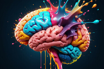 Poster - Liquid Color design background fly out of mind explosion - as a fantasy. colorful brain splash Brainstorm and inspire concept