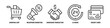 Credit cards, 24 hours, Handshake, Transaction, Megaphone, Marketing, Shopping cart editable stroke outline icons set isolated on white background flat vector illustration.