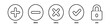 Lock, Check, Cancel, Minus, Plus editable stroke outline icons set isolated on white background flat vector illustration.