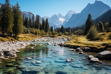 Poster - The crystal clear river flowing through the valley