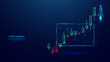 illustration of stock market trading activities on the tablet screen. stock market uptrend on candlestick chart. blue low poly style background.