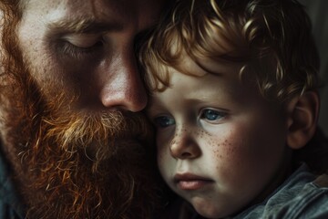 Canvas Print - A close-up shot of a child and a man. Perfect for family portraits or illustrating the bond between generations