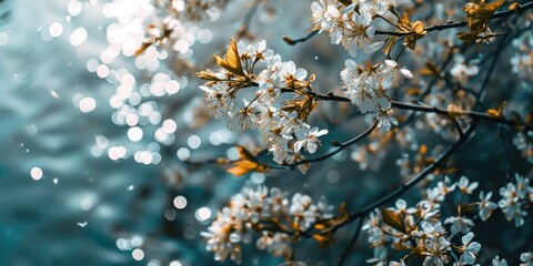 Poster - A close-up shot of a tree with beautiful white flowers. Perfect for nature enthusiasts or botanical projects