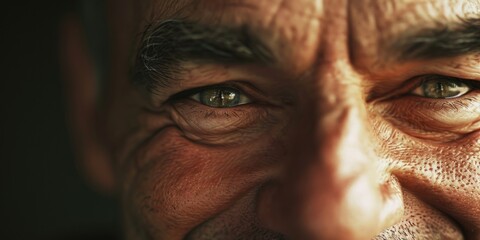 Poster - A close-up view of a man's face with striking green eyes. This image can be used in various contexts, such as beauty, fashion, or portrait photography