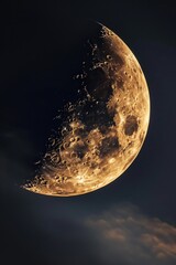 Poster - Close up view of the moon with clouds in the background. Ideal for astronomy enthusiasts and nature lovers