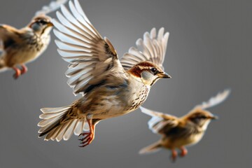 Poster - A group of birds flying through the air. This image can be used to depict freedom, nature, wildlife, or migration