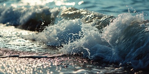 Poster - A detailed view of a powerful wave in the ocean. This image can be used to depict the beauty and strength of nature