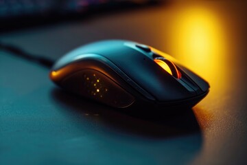 Poster - A computer mouse sitting on top of a desk. Perfect for technology and office-related projects