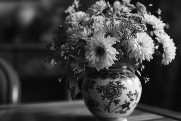 Poster - A black and white photo featuring a vase of flowers. This versatile image can be used in various contexts