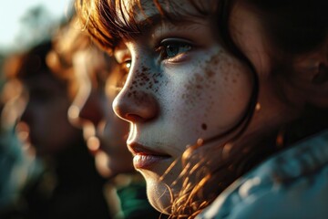 Poster - A detailed close-up of a person's face showcasing their unique freckles. This image can be used to celebrate individuality and natural beauty