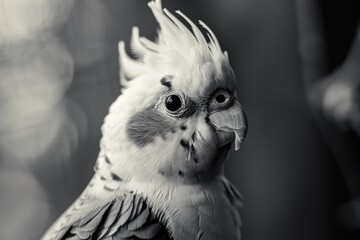 Poster - A black and white photo of a cockatoo. Suitable for nature and wildlife enthusiasts
