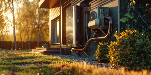 Aufkleber - A house with a window and a hose on the side. This image can be used to depict residential homes or maintenance tasks