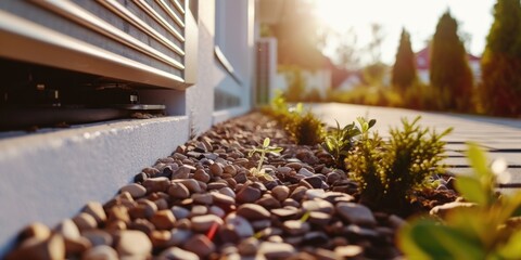 Poster - A detailed view of a window sill adorned with rocks and various plants. Perfect for home decor and gardening concepts