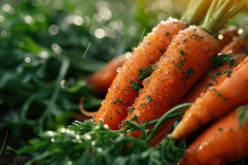 Aufkleber - A close-up view of a bunch of carrots. This image can be used to showcase the vibrant colors and fresh produce of a farmer's market or to illustrate healthy eating habits