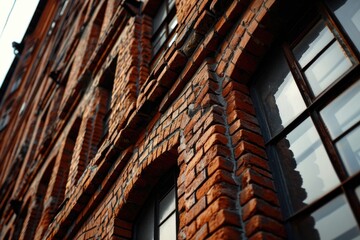 Poster - A picture of a red brick building with a clock on its side. Can be used to represent architecture, time, or a landmark