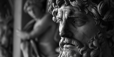 Poster - A close-up view of a statue depicting a man with a beard. This image can be used for various purposes