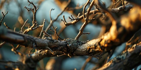 Poster - A detailed view of a single branch from a tree. This image can be used to depict nature, environment, or as a background for various designs