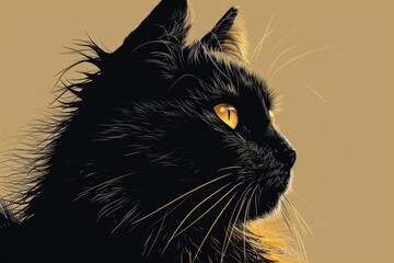 Poster - A close-up view of a black cat with piercing yellow eyes. Perfect for Halloween-themed designs or spooky illustrations