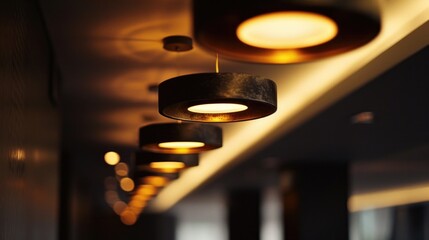 Poster - A row of lights hanging from the ceiling. Perfect for adding a touch of ambiance and warmth to any space