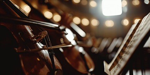 Poster - A detailed view of a cello in a room. Suitable for music-related projects or interior design concepts