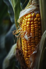Aufkleber - A detailed close up of an ear of corn on a stalk. Suitable for agricultural, farming, or nature-themed projects