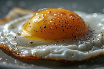 Poster - A picture of a fried egg on a plate, accompanied by a fork. Suitable for various food-related projects