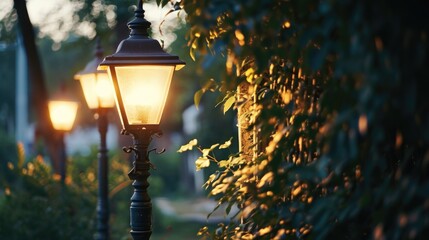 Aufkleber - An illuminated street light shining in the evening. Suitable for urban and night-themed designs