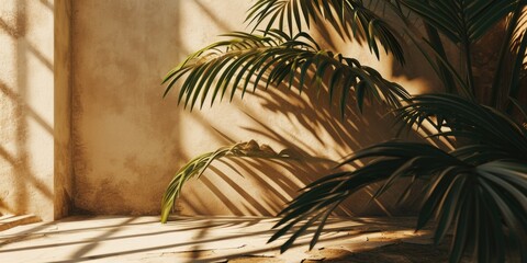 Aufkleber - Palm tree casting a shadow on a wall. Perfect for tropical or summer-themed designs