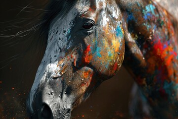 Poster - A detailed view of a horse's face that has been beautifully painted. Perfect for equestrian enthusiasts and animal lovers alike
