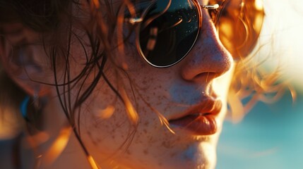 Aufkleber - Person wearing sunglasses up close. Suitable for fashion, summer, or outdoor-themed projects