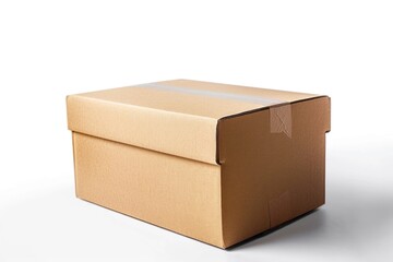 Sticker - A cardboard box placed on a clean white surface. Suitable for various uses