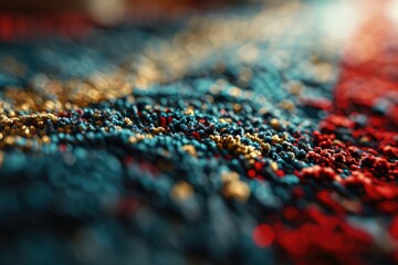 Poster - A close-up view of a vibrant piece of cloth in red, blue, and yellow. This versatile image can be used for various creative projects