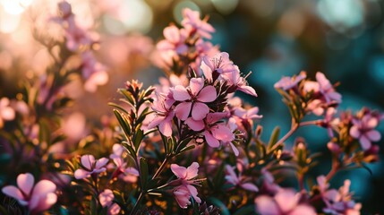 Poster - A close-up view of a bunch of pink flowers. This image can be used to add a touch of beauty and color to various projects