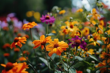 Poster - Vibrant flowers scattered across a picturesque field. Perfect for nature enthusiasts or floral-themed designs